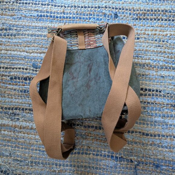 Backpack Tribal Aztec Olive Green Stripes Canvas Bag Festival Purse Boho Gremlin - Picture 8 of 8